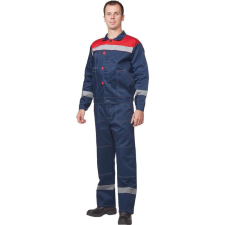 Костюм рабочий летний мужской л20-КБР с СОП синий/красный (размер 60-62, рост 182-188)