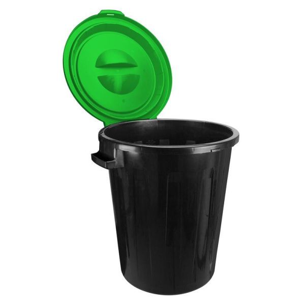 Контейнер-бак мусорный 60 л пластиковый с крышкой черный/зеленый