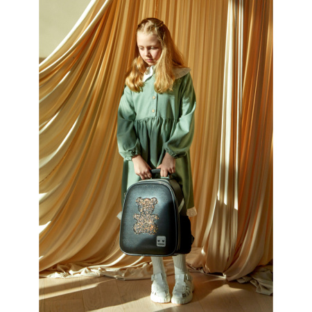 Ранец Комус Класс Basic Медвежонок анатомический чёрный с двумя  отделениями