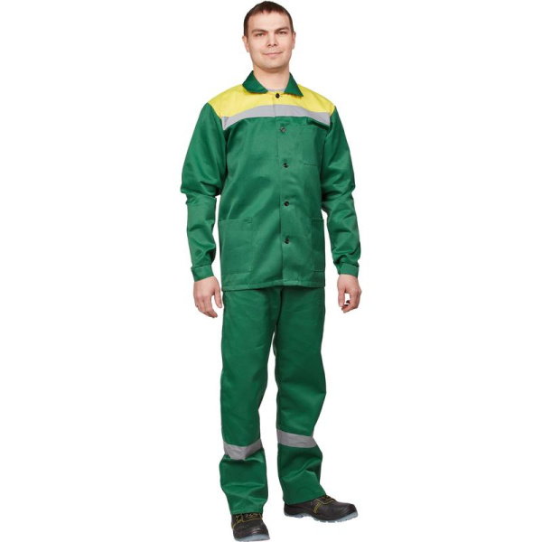 Костюм рабочий летний мужской л02-КПК с СОП зеленый/желтый (размер 56-58, рост 170-176)