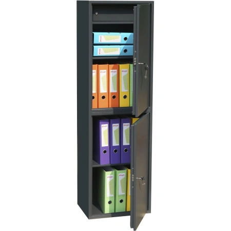 Шкаф металлический (архивный) для документов Комус Мебель TSL-150/2M  (тёмно-серый, 460х340х1500 мм)