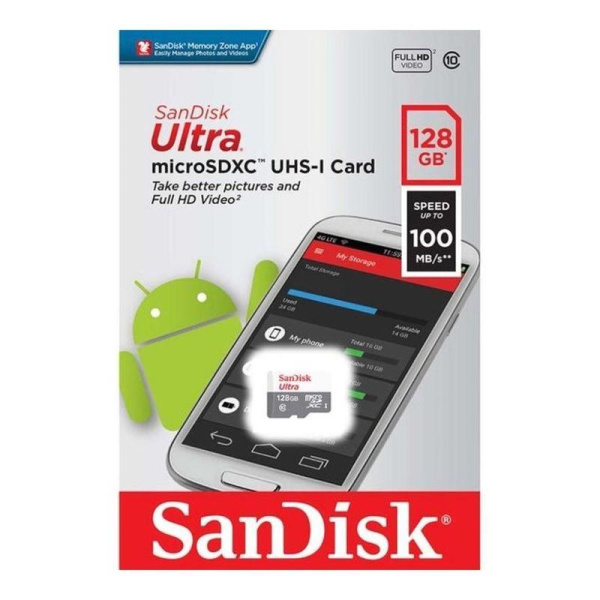 Карта памяти 128 ГБ microSDXC SanDisk Ultra Class 10 UHS-I (SDSQUNR-128G-GN6MN)