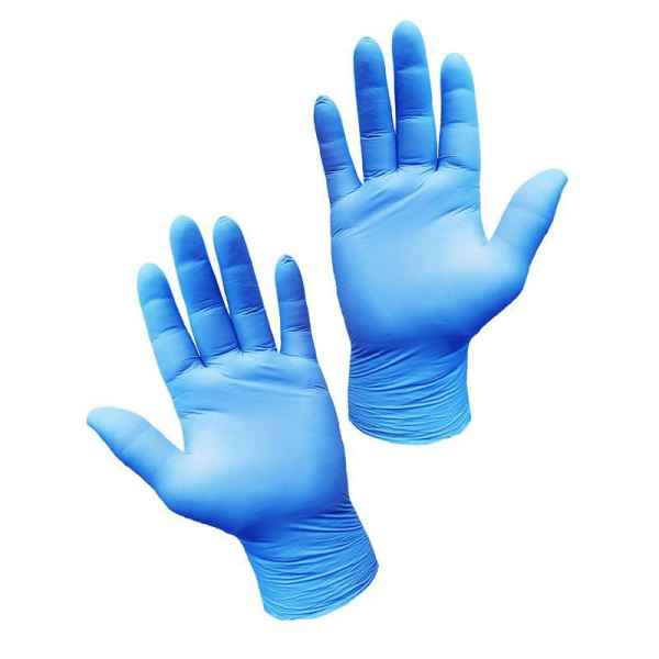 Перчатки одноразовые Hongray нитриловые неопудренные голубые (размер M,  100 штук/50 пар в упаковке)