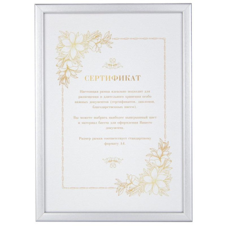 Рамка А4 21x30 см деревянный багет 14 мм серебристая