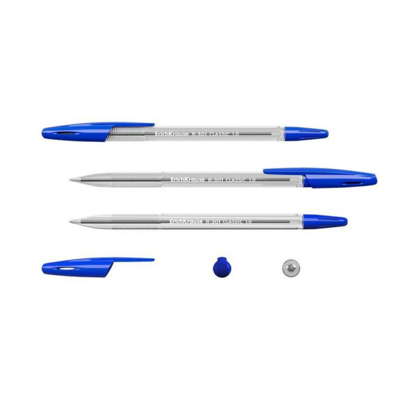 Ручка шариковая неавтоматическая ErichKrause R-301 Classic Stick синяя   (толщина линии 0.5 мм, 4 штуки в наборе)