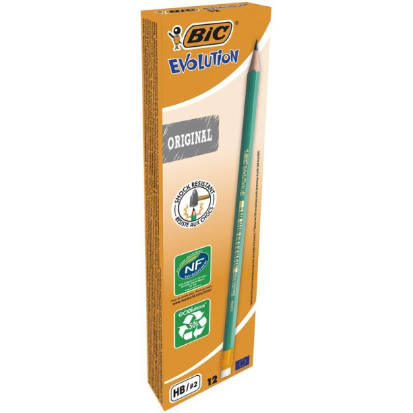 Карандаш BIC Evolution Эко, HB, с ластиком, заточенный