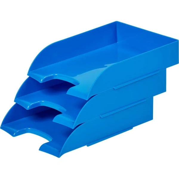 Лоток горизонтальный для бумаг Комус Модерн пластиковый синий