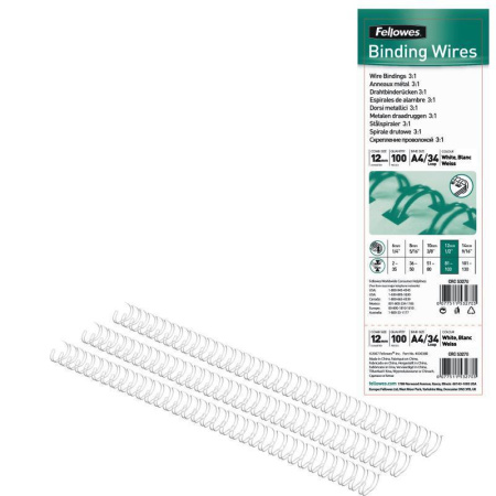 Пружины для переплета металлические Fellowes 12 мм белые (100 штук в упаковке)