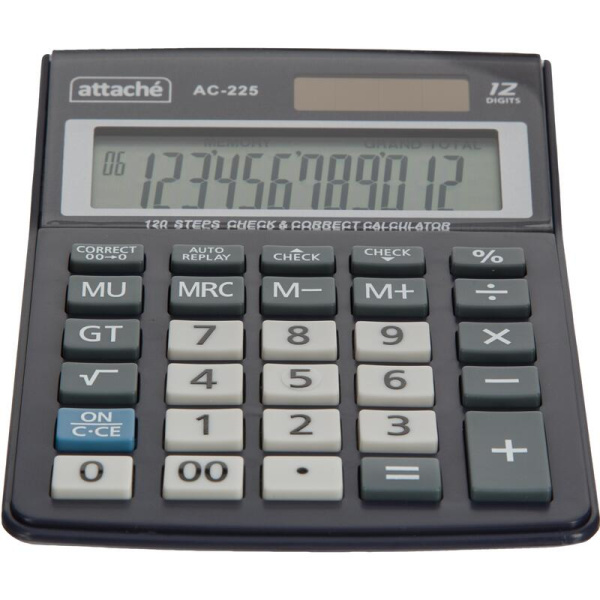 Калькулятор настольный Attache AС-225 12-разрядный серый/белый  147x105x33 мм