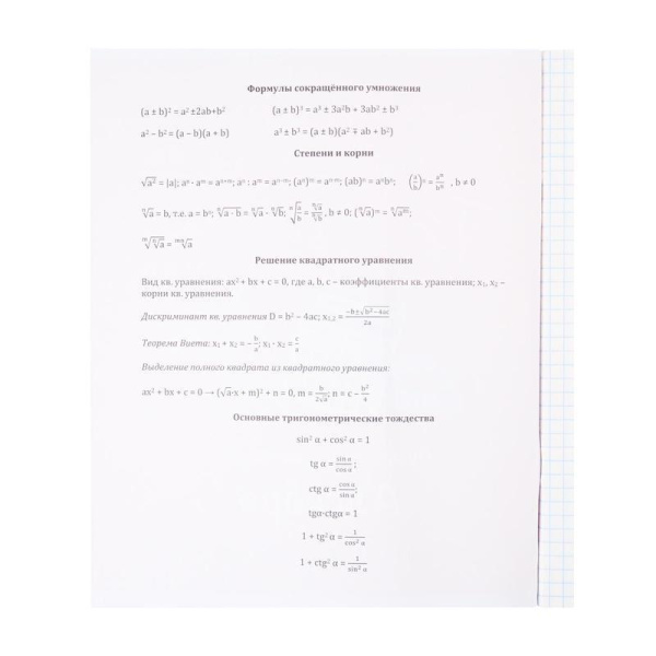 Тетрадь предметная по алгебре Проф-пресс Памятка для школьника А5 36 листов