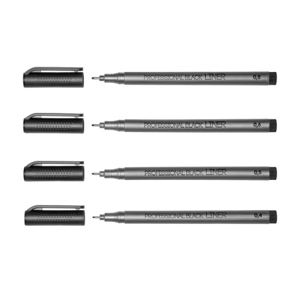 Набор линеров Sketch&Art черные (4 штуки в упаковке, толщина линии  0.4, 0.5, 0.6 и 0.8)