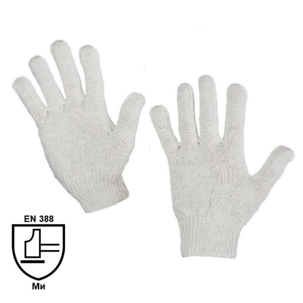 Перчатки рабочие защитные эконом трикотажные белые (4 нити, 10 класс,  универсальный размер, 300 пар в упаковке)