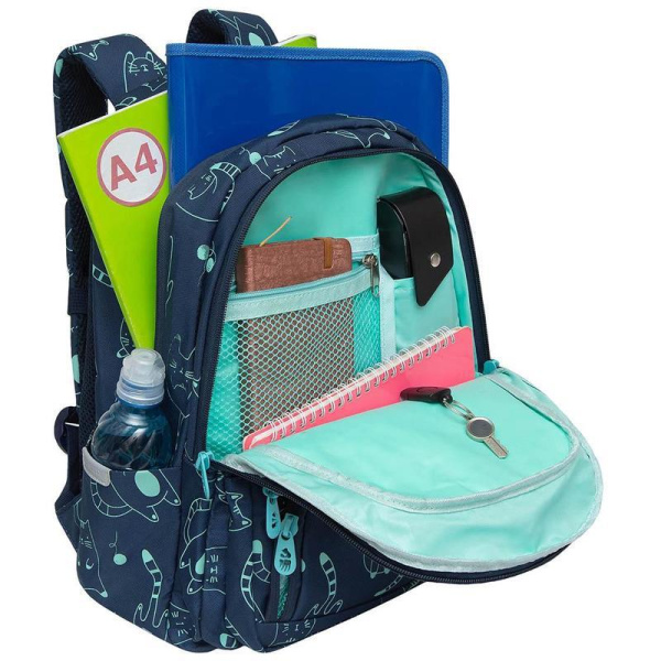 Рюкзак школьный Grizzly Котики на синем