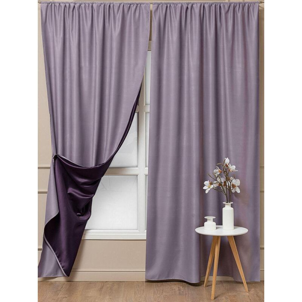 Комплект штор Amore Mio Блэкаут однотонный Milan-043 (2 портьеры 150x270  см) сиреневый