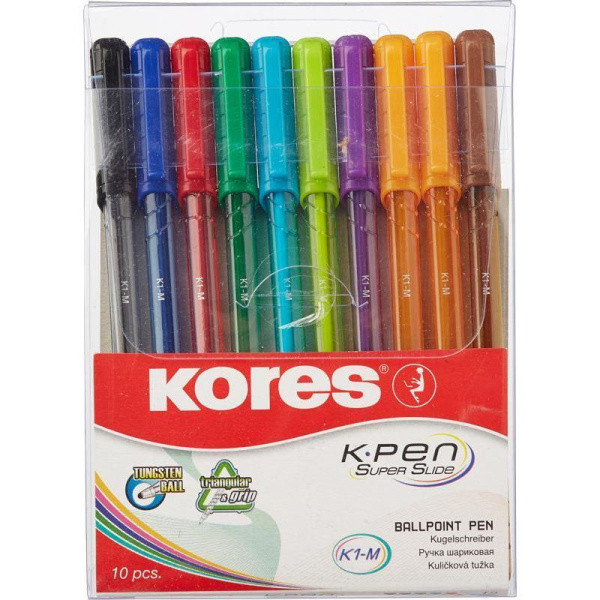 Набор шариковых ручек Kores K1-M (толщина линии 0.7 мм, 10 цветов)
