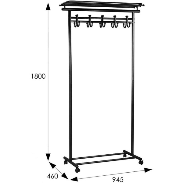 Вешалка напольная М 9 с крючками (черная, 945х460х1800 мм)