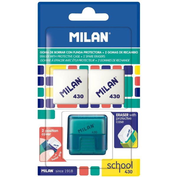 Ластик Milan School 430 каучуковый 28x28x12 мм (3 штуки в упаковке, в  ассортименте)