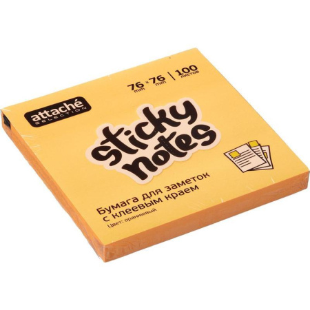 Стикеры клейкие Attache Selection 76x76 мм оранжевые неоновые 100 листов