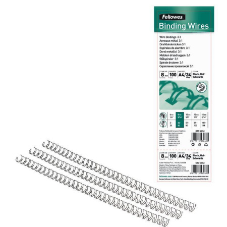 Пружины для переплета металлические Fellowes 8 мм черные (100 штук в упаковке)