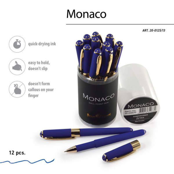 Ручка шариковая неавтоматическая Bruno Visconti Monaco синяя   (синий/фиолетовый корпус, толщина линии 0.4 мм)