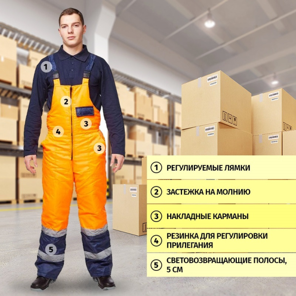 Костюм сигнальный рабочий зимний мужской Спектр-2-КПК с СОП куртка и  полукомбинезон (размер 56-58, рост 170-176)