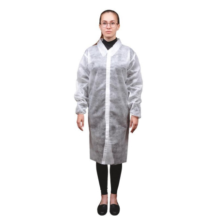 Халат одноразовый защитный спанбонд плотность 40 г/кв.м (размер 52-54, 10 штук в упаковке)