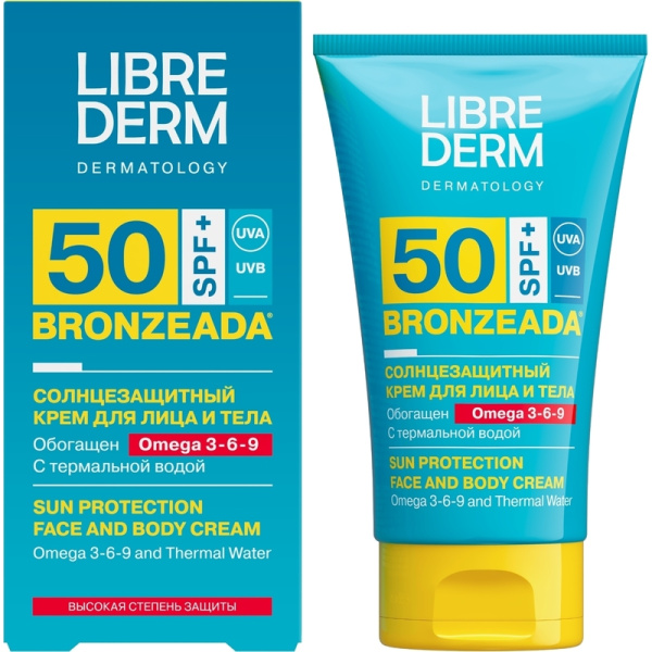 Крем солнцезащитный Librederm Bronzeada с Омега 3-6-9 и термальной водой  SPF50 150 мл