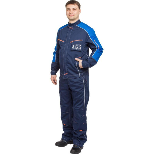 Куртка рабочая летняя мужская л34-КУ с СОП темно-синяя/васильковая  (размер 52-54, рост 182-188)