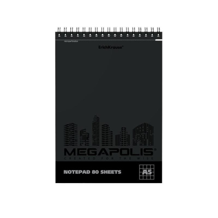 Блокнот ErichKrause Megapolis А5 80 листов черная в клетку на спирали  (148х210 мм)