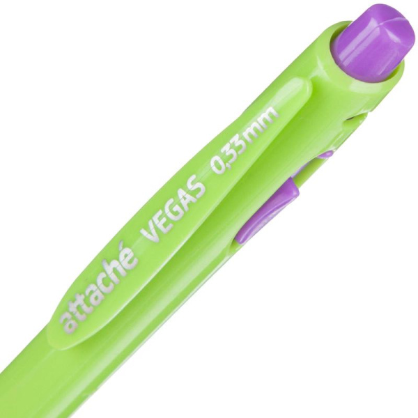 Ручка шариковая автоматическая Attache Vegas синяя (зеленый/фиолетовый  корпус, толщина линии 0.33 мм)