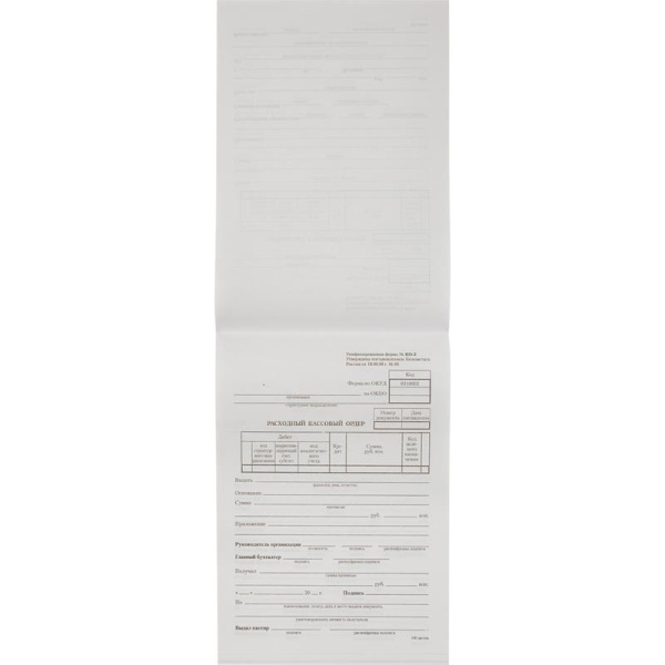 Бланк Расходный кассовый ордер форма КО-2 офсет А5 (154x216 мм, 5 книжек по 100 листов, в термоусадочной пленке)