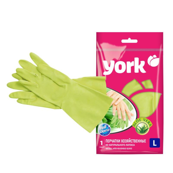 Перчатки резиновые латексные York Алоэ ароматизированные зеленые (размер  9, L, 092140)