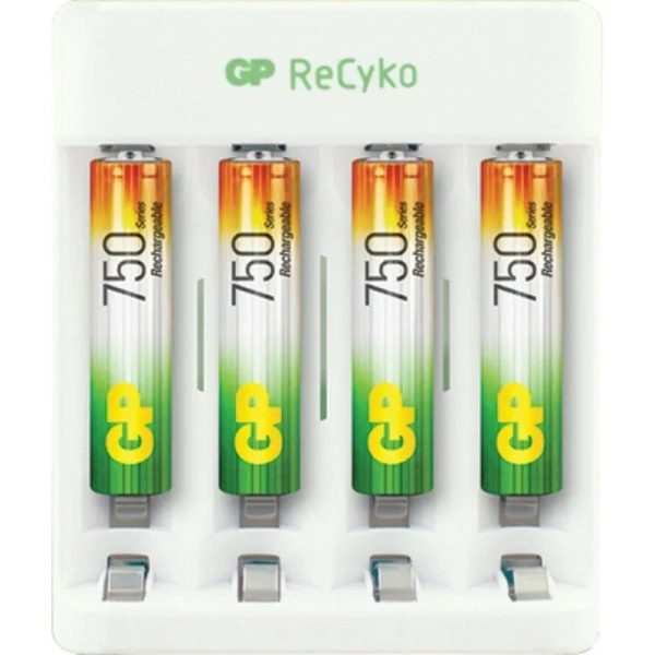 Зарядное устройство GP E411/75AAAHCCS-2CR1 для 4-х аккумуляторов (в  комплекте 4 аккумулятора ААА ёмкостью 750 мАч)