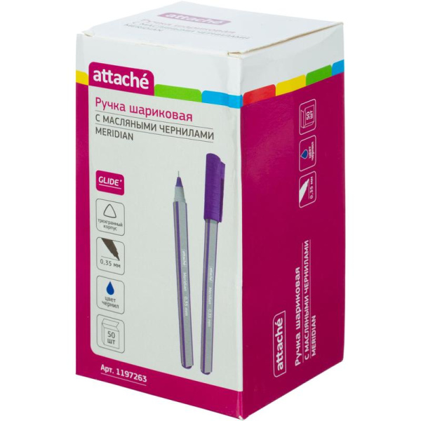Уценка. Ручка шариковая Attache Meridian синяя корпус soft touch  (серо-фиолетовый корпус, толщина линии 0.35 мм)