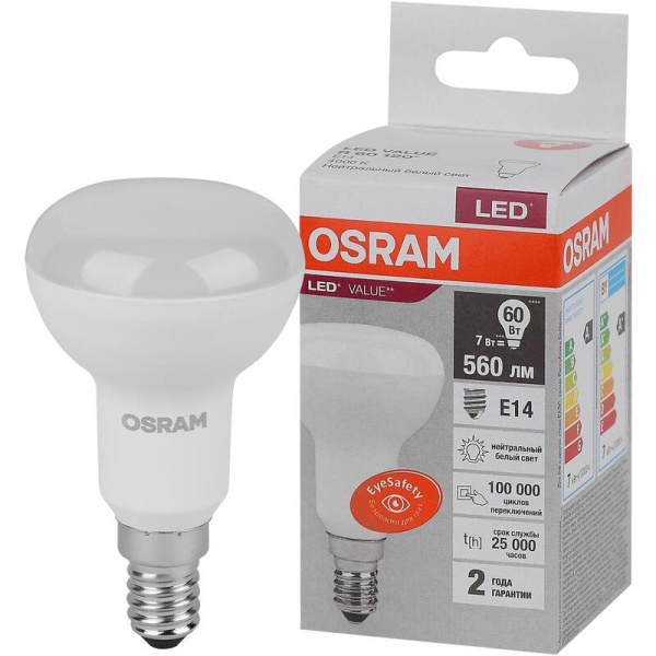 Лампа светодиодная Osram 7 Вт Е14 (R, 6500 К, 560 Лм, 220 В,  4058075581692)