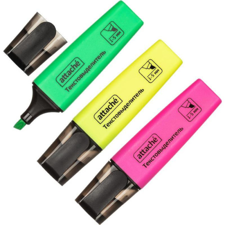 Маркер выделитель текста Attache Colored 1-5мм набор 3цв