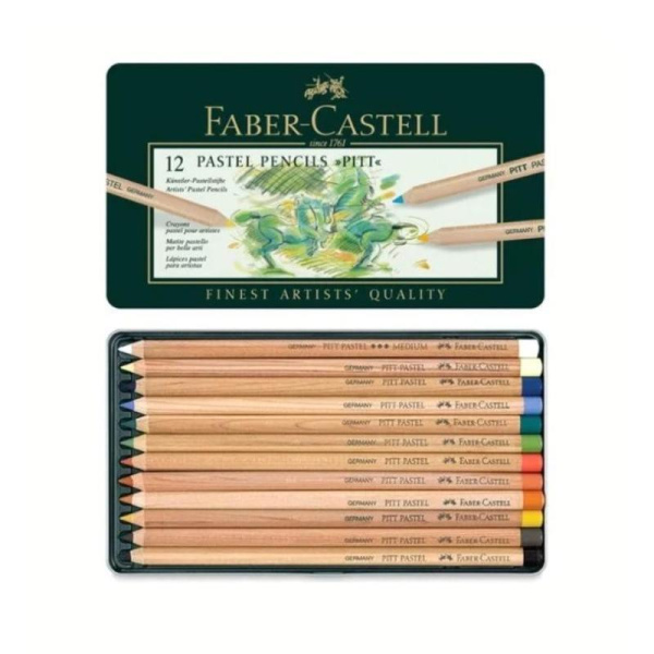 Карандаши цветные пастельные Faber-Castell Pitt 12 цветов в металлической коробке