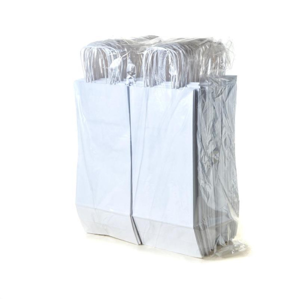 Крафт-пакет бумажный белый с кручеными ручками 14+8x34 см (100 штук в  упаковке)