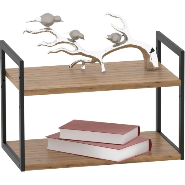 Полка настенная/настольная Комус Онега-6 чёрный муар/дуб вотан  450х250х300 мм