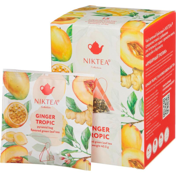 Чай NIKTEA Имбирный Тропик зеленый 15 пакетиков-пирамидок