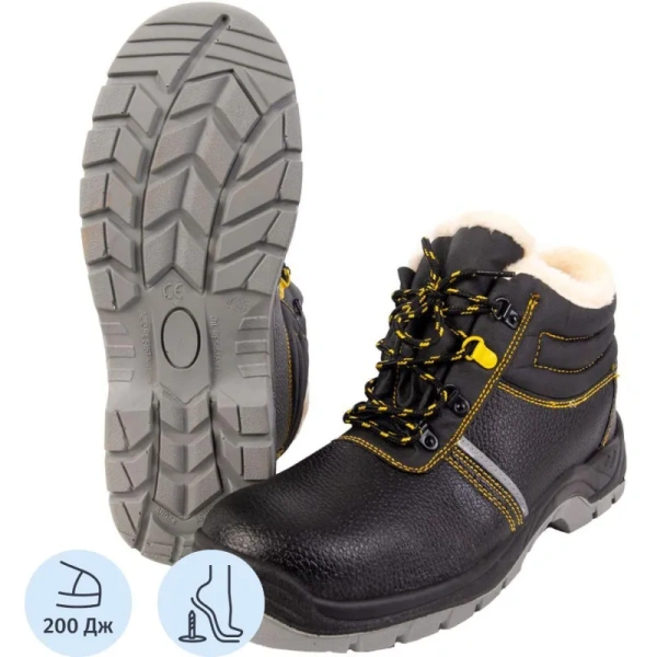 Ботинки рабочие зимние LINE Лайн ПУ/ТПУ из искусственной кожи с  металлическим подноском черные (размер 39)