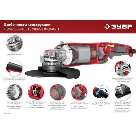 Шлифмашина угловая сетевая ЗУБР УШМ-230-2405 П