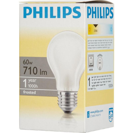 Лампа накаливания Philips 60 Вт E27 грушевидная матовая 2700 К теплый белый свет