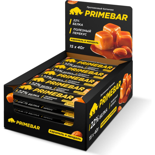Батончик протеиновый Primebar карамель и миндаль (15 батончиков по 40 г)