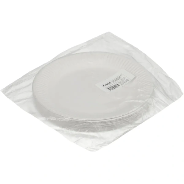 Тарелка одноразовая бумажная 180 мм белая 50 штук в упаковке