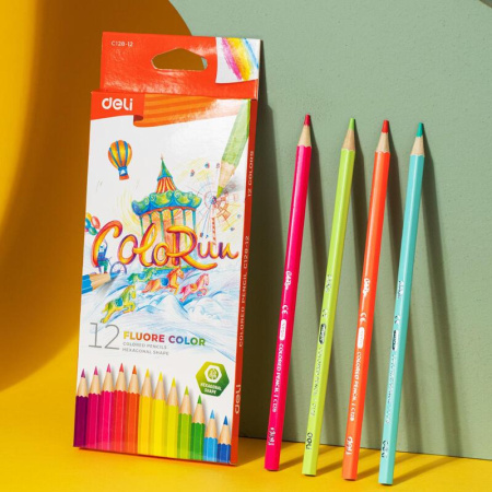 Карандаши цветные Deli 12 цветов шестигранные (EC128-12)