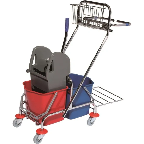 Тележка уборочная двухведерная 2х15л, корзинка, держатель мешка для  мусора