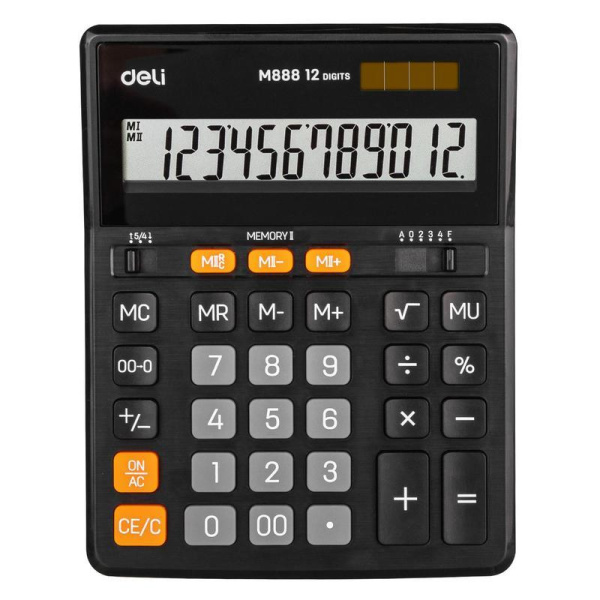 Калькулятор настольный полноразмерный Deli EM888 12-разрядный черный