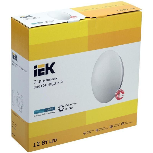 Светильник светодиодный IEK 12Вт 720Лм 4000К IP20 потолочный накладной  опал (LDPB0-1001-12-4000-K01)