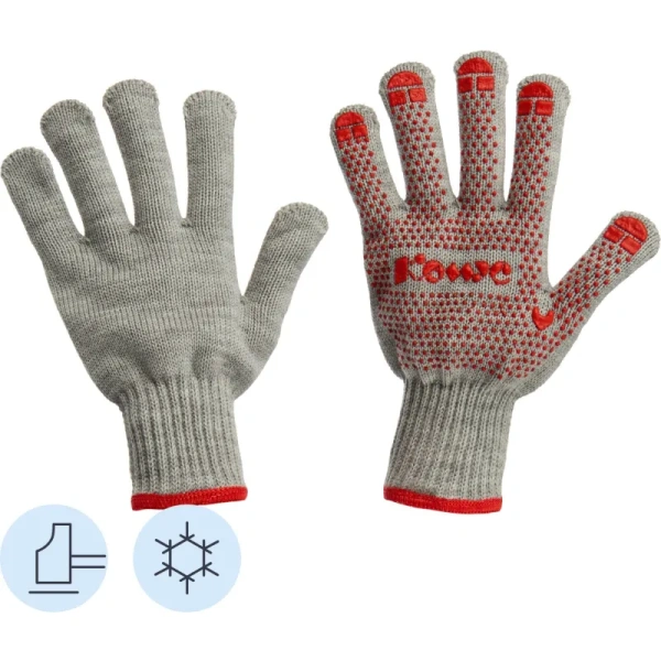 Перчатки рабочие утеплённые Комус акриловые с ПВХ покрытием серые (6  нитей, 7 класс вязки, размер 10, XL)